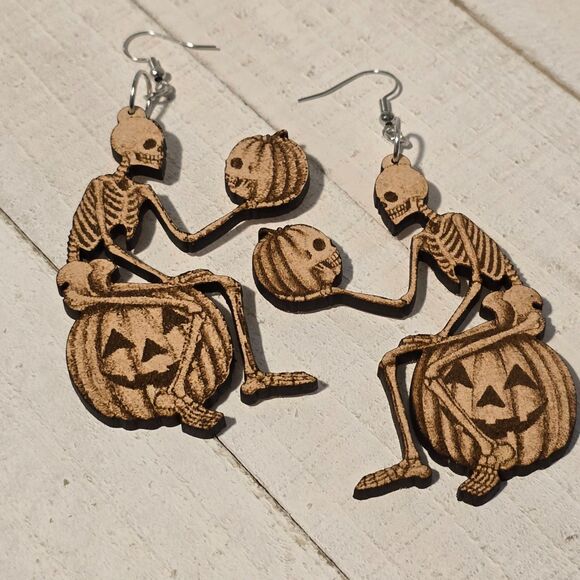 Laser Cut Skeleton Earrings - Picture 3 of 4
